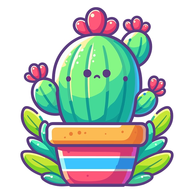 Vetor cactus bonito em uma ilustração vetorial de pote
