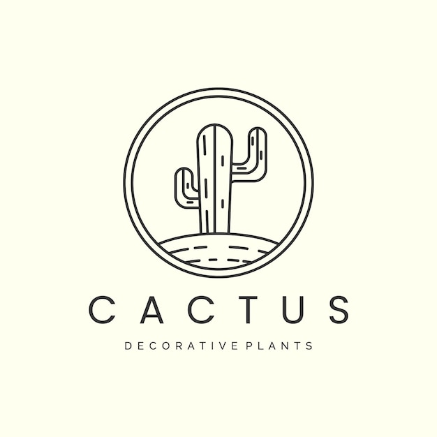 Cactus com distintivo e design de modelo de ícone de logotipo de estilo linearbotanicaltreeplants natureza ilustração vetorial