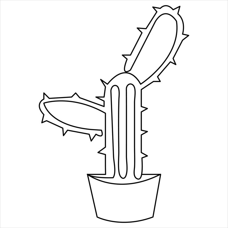 Vetor cactus doodle vetor contínuo desenho de arte de uma linha e plantas de cactus delineando design minimalista