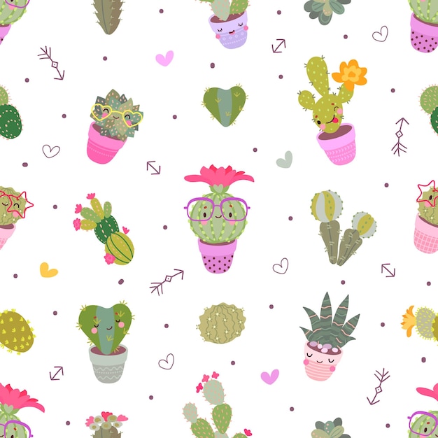 Cactus padrão sem costura florescendo cacto tecido floral impressão de fundo boêmio deserto mexicano ou plantas do Arizona modelo vetorial Nowaday