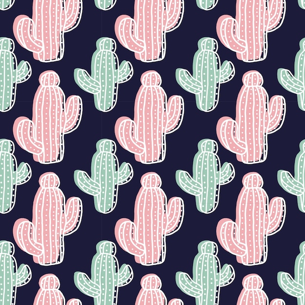 Cactus, pastel, cor, seamless, padrão, isolado, azul, fundo