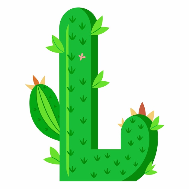 Vetor cactus vector da letra l do alfabeto em fundo branco isolado