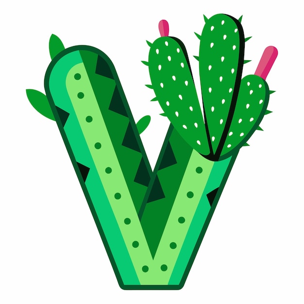 Vetor cactus vector da letra v do alfabeto em fundo branco isolado