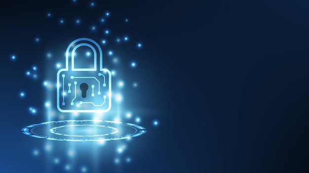 cadeado digital com tela virtual em fundo escuro tecnologia de segurança cibernética prevenção de fraudes