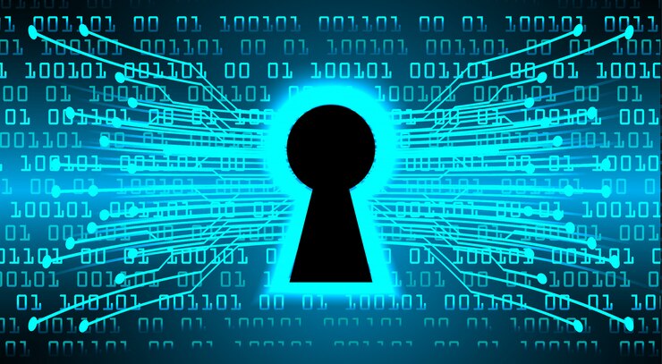 Vetor cadeado fechado no fundo digital, segurança cibernética