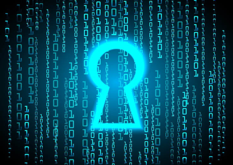Vetor cadeado fechado no fundo digital, segurança cibernética