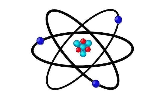 Cadeia de átomos da ciência nas cores branco azul e vermelho com sombra 3d