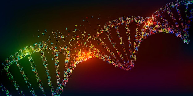 Vetor cadeia de dna de néon brilhante biotecnologia bioquímica genética e conceito de medicina