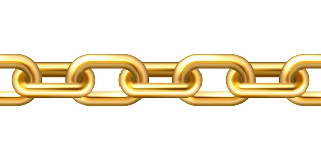 Vetor cadeia de metal sem costura realista revestida de ouro com ligações douradas isoladas em vetor de fundo branco