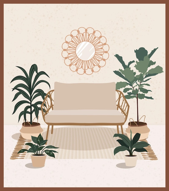 Vetor cadeira boho com plantas de interior