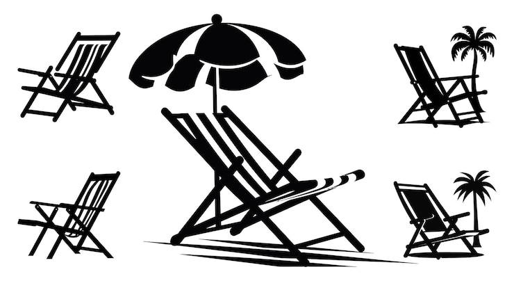 Vetor cadeira de praia com gráfico de vetor de assento de praia com guarda-chuva