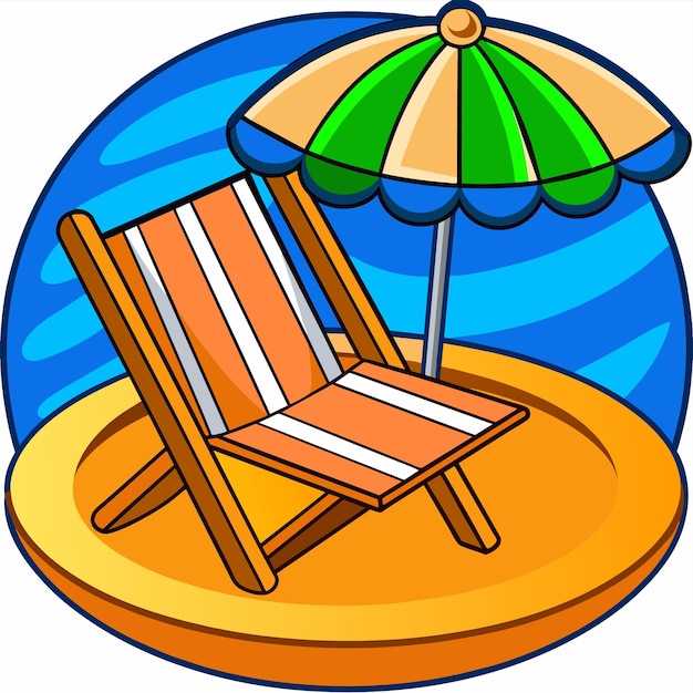Vetor cadeira de praia paisagem férias de verão vagas de férias guarda-chuvas desenhadas à mão planas elegantes