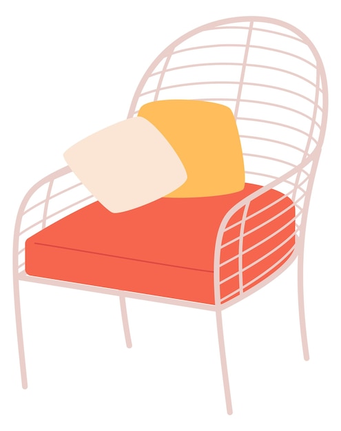 Cadeira de vime com almofadas macias móveis de casa natural isolados no fundo branco
