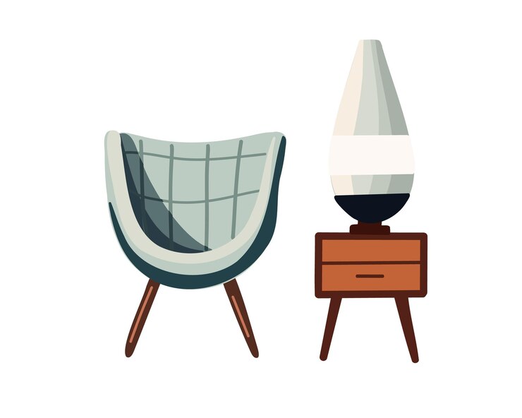 Vetor cadeira moderna com mesa de noite e lâmpada de mesa ilustração vetorial