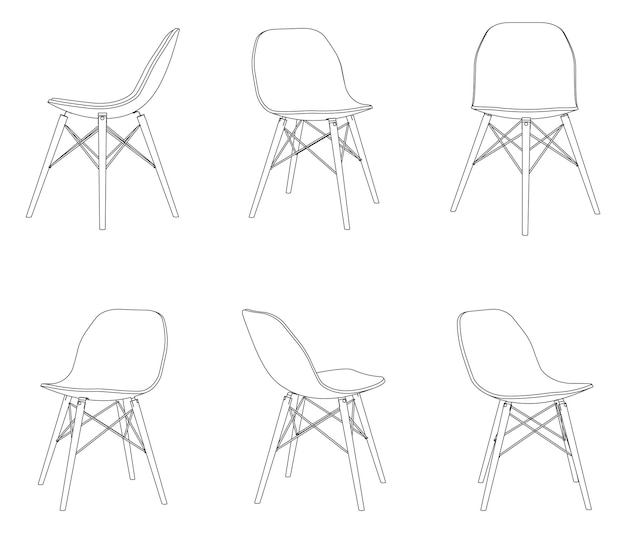 Cadeira moderna vetorial com diferentes pontos de vista