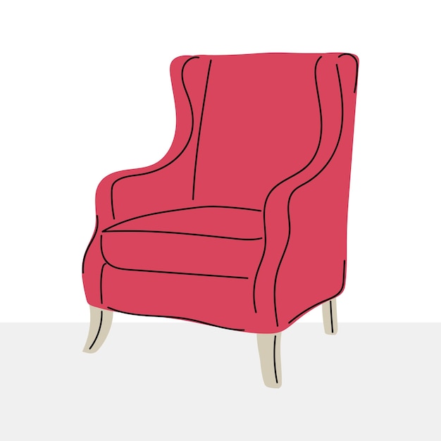 Cadeira vermelha em uma ilustração vetorial de fundo branco em estilo plano