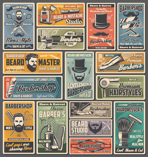 Cadeiras de barbearia máquinas de barbear tesouras navalhas