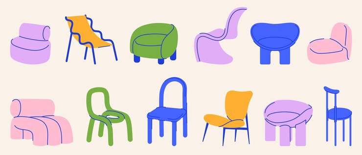 cadeiras de design dinamarquês conjunto de ilustração plana vetorial cadeiras interiores de estilo do meio do século escandinavo