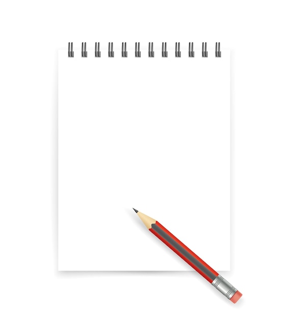 Caderno branco aberto em branco com ilustração vetorial de lápis