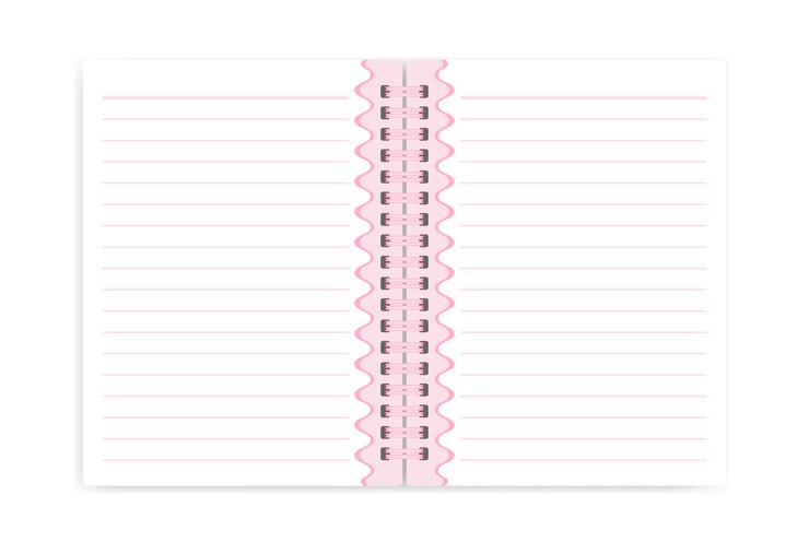 Vetor caderno com forro em espiral e modelo de design feminino. diário de mulheres ligadas por fio