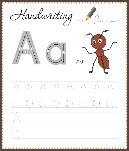Caderno de caligrafia para crianças Planilhas para aprender letras Caderno de atividades para crianças Páginas educativas para pré-escola Letra A