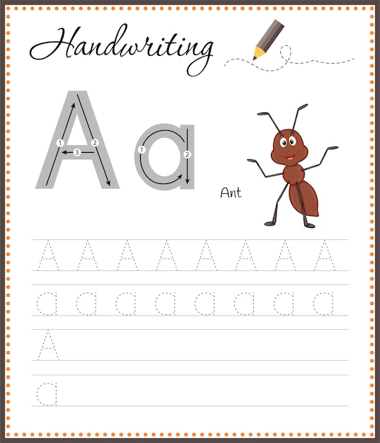 Caderno de caligrafia para crianças Planilhas para aprender letras Caderno de atividades para crianças Páginas educativas para pré-escola Letra A