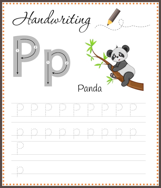 Caderno de caligrafia para crianças planilhas para aprender letras caderno de atividades para crianças páginas educativas para pré-escola letra p