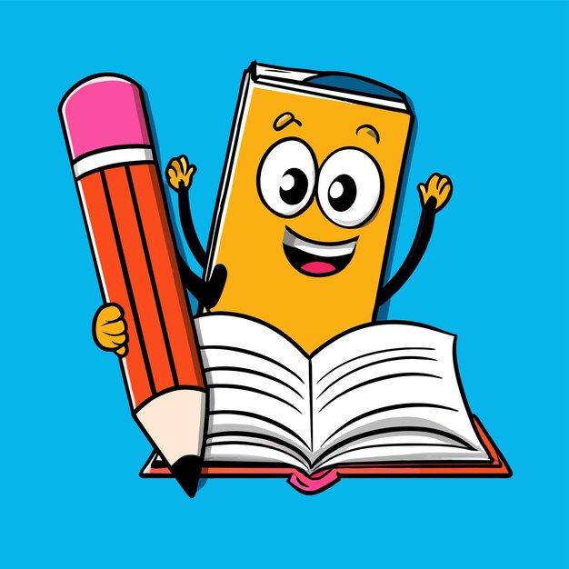Vetor caderno de cópias de lápis educação estudante criança estudo desenhado à mão adesivo de desenho animado plano e elegante