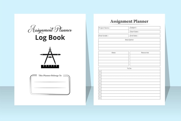 Caderno do planejador de atribuição de interiores do kdp planejador de tarefas de estudo e interior do diário do rastreador de atribuições livro de registro do interior do kdp interior do modelo de caderno do planejador de atribuições educacionais