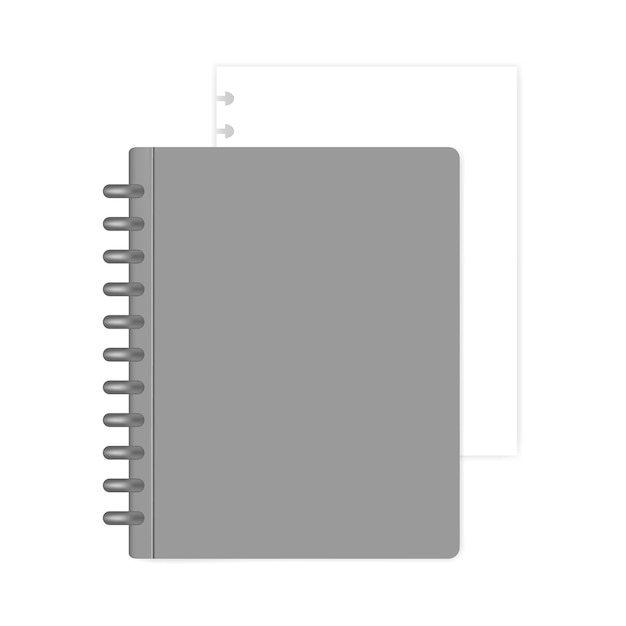 Vetor caderno encadernado em disco recarregável fechado com maquete de folha de papel de preenchimento branco maquete de diário discbound