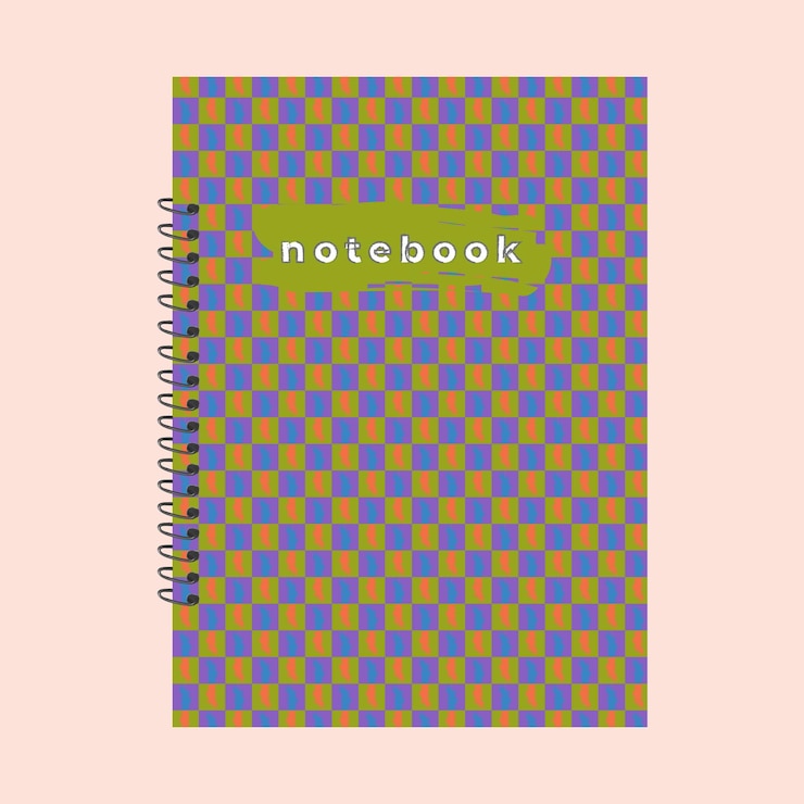 Vetor caderno espiral verde com design de capa azul de diário de combinação roxa