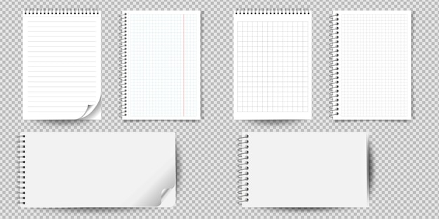 Vetor caderno ou bloco de notas realístico com a pasta isolada. bloco de notas de memorando ou diário com modelos de página de papel alinhado e quadrado.