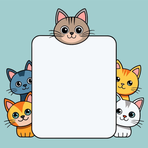 Vetor cadro quadrado criativo de gatos com texto, lugar, mascote desenhado à mão, personagem de desenho animado, conceito de ícone de adesivo