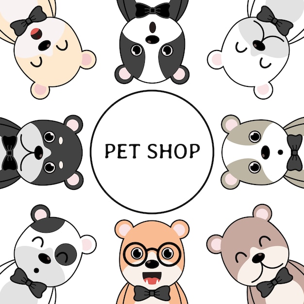Cães bonitos dos desenhos animados para o conceito de pet shop