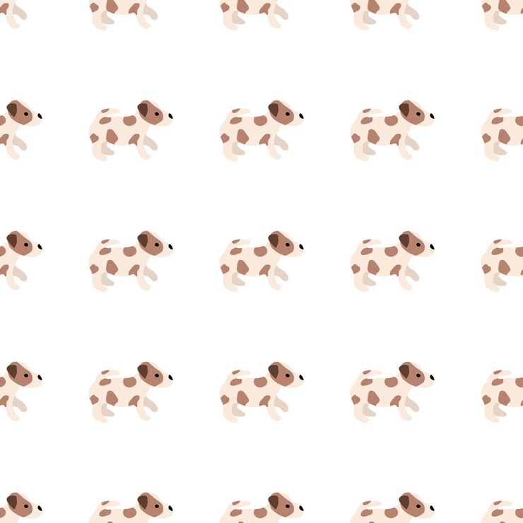 Vetor cães bonitos jack russell terrier animais de pelúcia vector desenhado à mão padrão sem costura