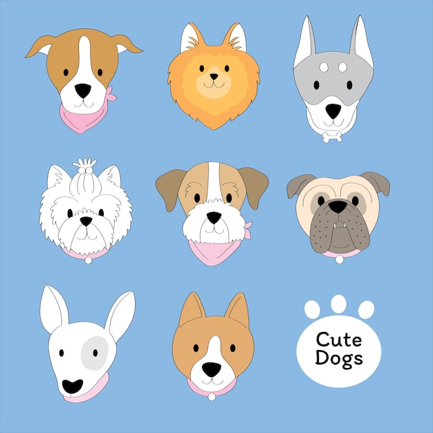 Cães de rosto bonito dos desenhos animados