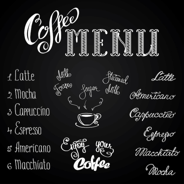 Café, cappuccino, mão, desenho, vetorial, ilustração