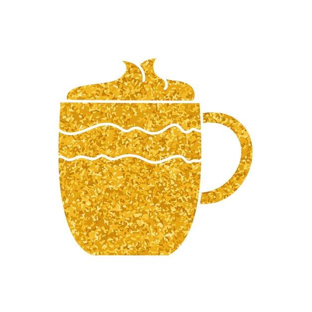 Café com cobertura em um desenho de xícara em estilo de cor dourada