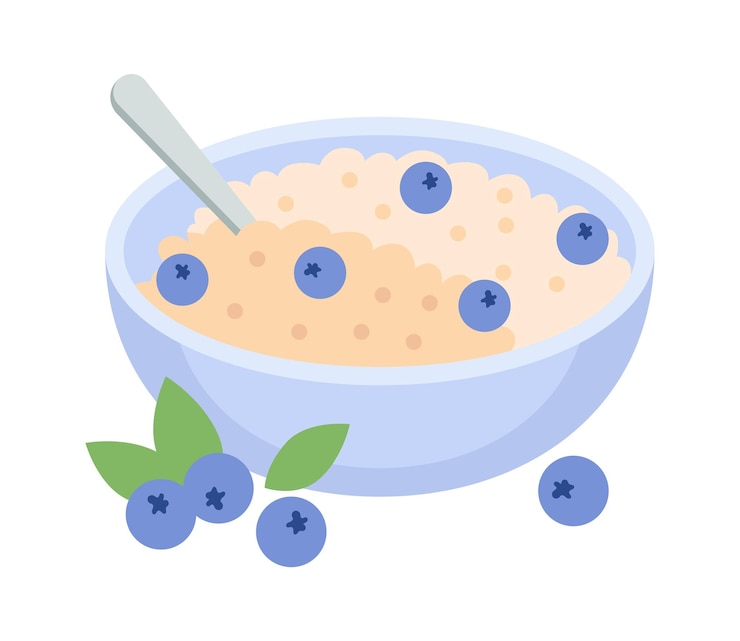 Vetor café da manhã de aveia com ilustração vetorial de mirtilo