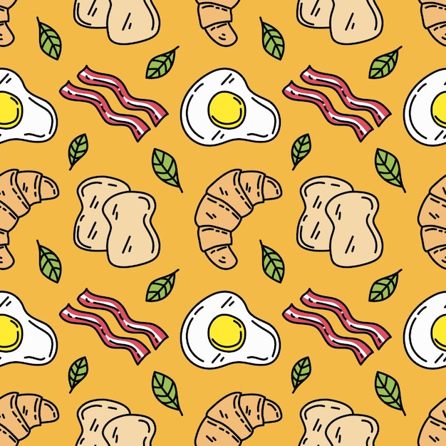 Café da manhã doodle de fundo padrão sem emenda