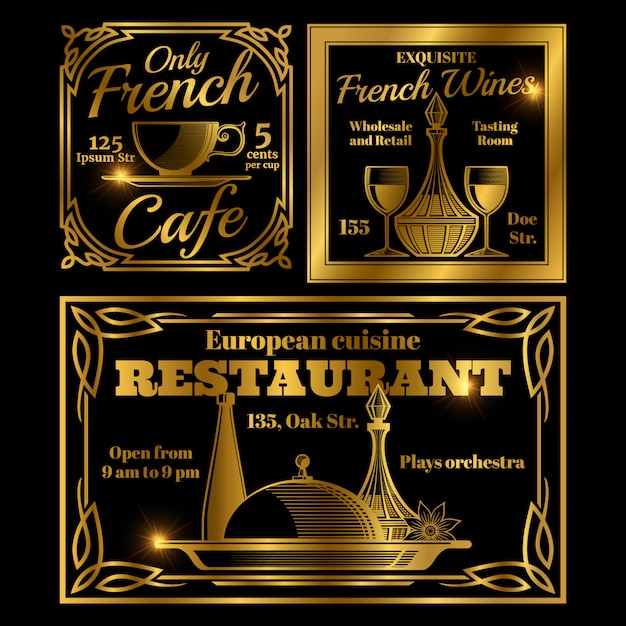 Café francês e europeu, modelo de rótulos de restaurante