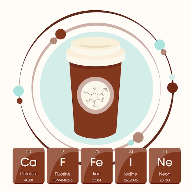 Café latte cafeína ciência gráfico de ilustração vetorial