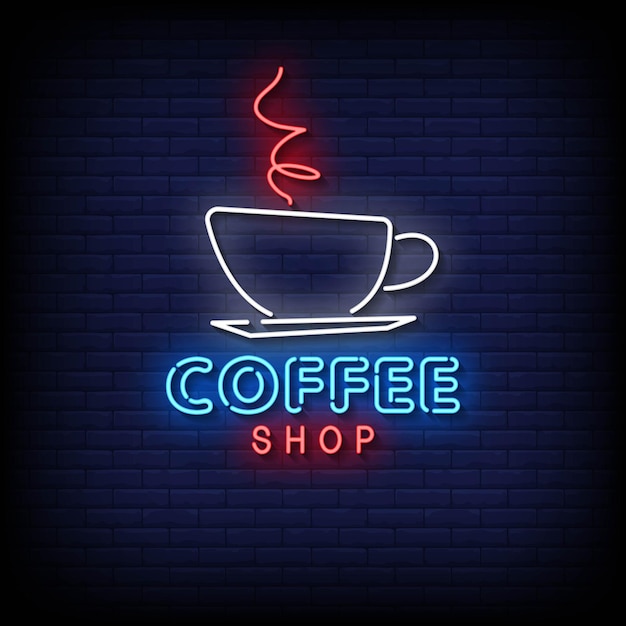 Café neon signos estilo texto vetorial