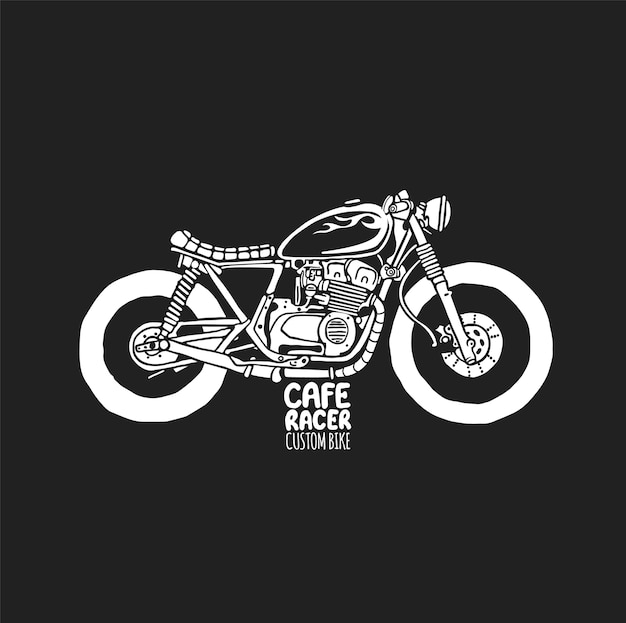 Café racer vintage motocicleta mão desenhada t-shirt impressão.