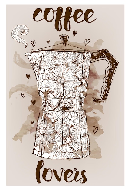 Cafeteira Geyser, fundo de desenho vetorial com padrão floral