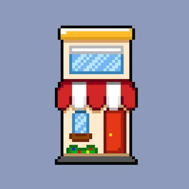 Cafeteria com segundo andar em estilo pixel art