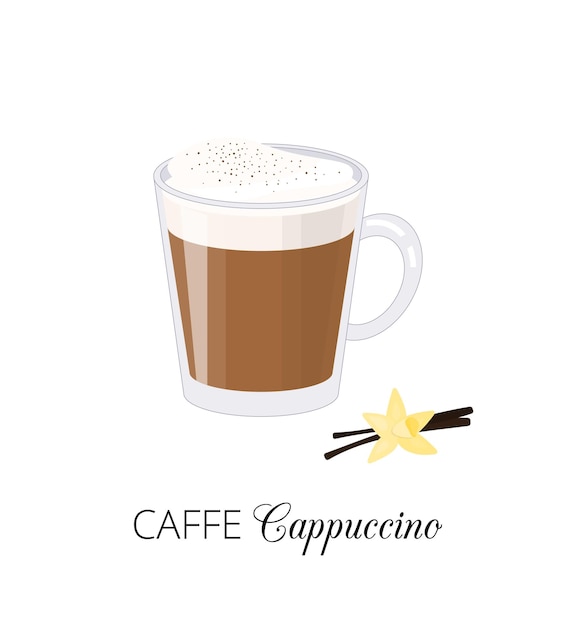Vetor caffe cappuccino com flor de baunilha