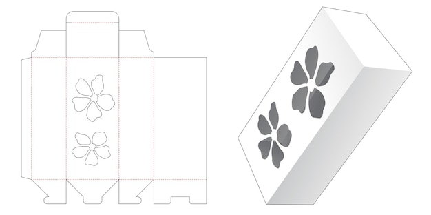 Caixa alta com janela em forma de flores e molde recortado