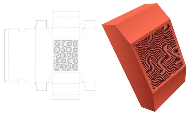 Caixa chanfrada com modelo de janela de padrão curvo estampado e maquete 3D