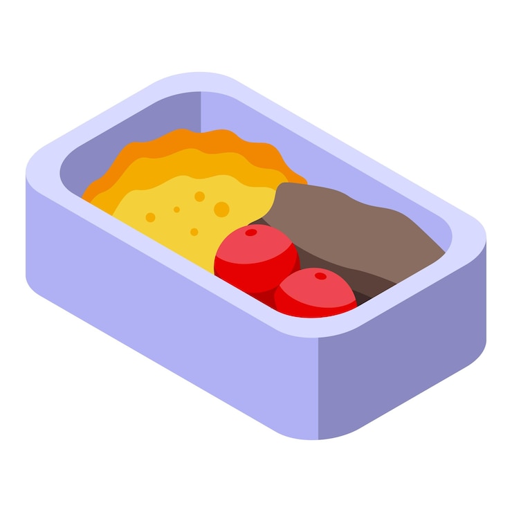 Vetor caixa de almoço contendo macarrão com carne de queijo e tomates